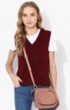 Madame Maroon Solid Cardigan Women