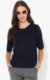 Madame Navy Blue Self Design Blouse Women