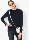 Madame Navy Blue Solid Pullover Women