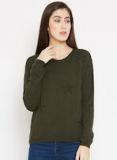 Madame Olive Green Self Design Pullover Women