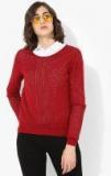 Madame Red Self Design Pullover Sweater Women