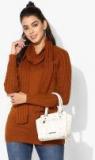 Madame Rust Self Design Sweater With Muffler Women