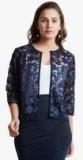 Magre Navy Blue Self Design Shrug Women