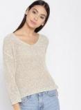 Mango Beige Self Design Pullover Women