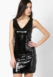 Mango Black Sequined Dress Women