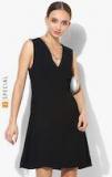 Mango Black Solid A Line Dress Women