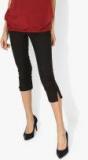 Mango Black Solid Slim Fit Capri Women