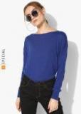 Mango Blue Ribbed Pullover Women