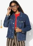 Mango Blue Solid Denim Jacket Women