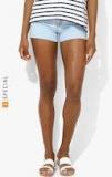 Mango Blue Solid Shorts Women