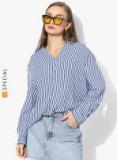 Mango Blue Striped Casual Top Women