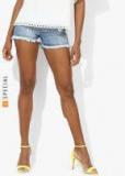 Mango Blue Washed Regular Fit Denim Shorts Women