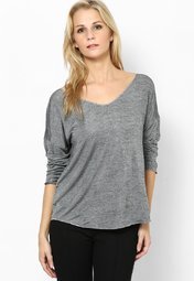 Mango Grey Full Sleeve T Shirt Women