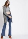 Mango Grey Melange Solid Front Open Cardigan Women