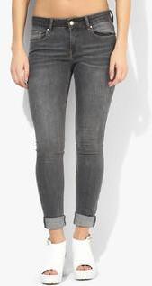 Mango Grey Mid Rise Skinny Jeans women