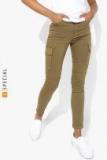 Mango Khaki Solid Skinny Fit Chinos Women