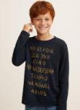 Mango Kids Navy Printed Round Neck T Shirt Boys