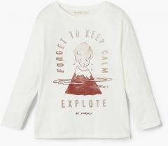 Mango Kids Off White Printed Round Neck T Shirt boys