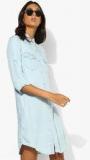 Mango Light Blue Coloured Solid Shift Dress women