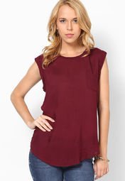 Mango Maroon Cap Sleeve T Shirt Women