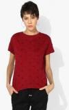 Mango Maroon Printed T Shirt Women