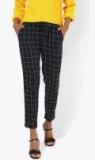 Mango Navy Blue Checked Regular Fit Chinos Women