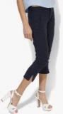 Mango Navy Blue Solid Capri Women