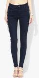 Mango Navy Blue Solid High Waist Skinny Jeans Women