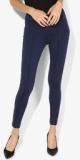 Mango Navy Blue Solid Leggings Women