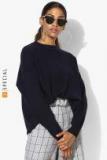 Mango Navy Blue Solid Pullover Sweater Women