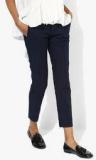 Mango Navy Blue Solid Regular Fit Chinos women