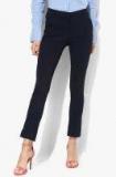 Mango Navy Blue Solid Regular Fit Formal Trouser Women