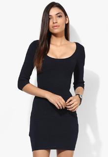 Mango Navy Blue Striped Bodycon Dress women