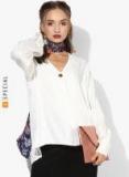 Mango Off White Solid Blouse Women