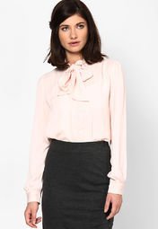 Mango Pink Full Sleeves Bow Shirt Women