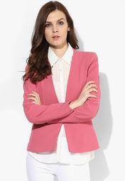 Mango Pink Solid Welt Pockets Blazer Women