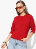 Mango Red Self Design Sweater Women