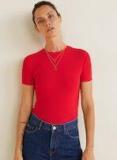 Mango Red Solid Fitted Round Neck T Shirt women