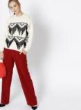 Mango White & Black Self Design Fringed Pullover Women