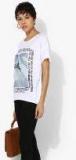 Mango White Printed T Shirt Women