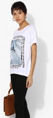 Mango White Printed T Shirt women