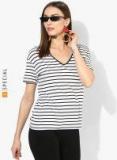 Mango White Striped T Shirt Women