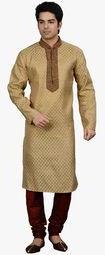 Manish Creations Solid Khaki Kurta Set With Churidar Men