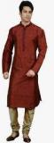 Manish Creations Solid Maroon Kurta Set With Churidar Men