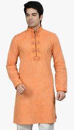 Manish Creations Solid Orange Kurta Men