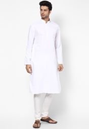 Manish Creations Solid White Kurta Pyjama Men