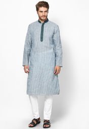 Manish Creations Striped Green Kurta Pyjama Men