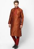 Manish Creations Striped Maroon Kurta Pyjama Men