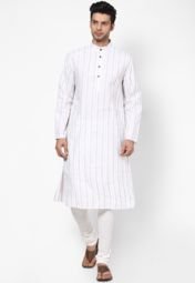 Manish Creations Striped Off White Kurta Pyjama Men