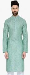 Manyavar Green Striped Kurta men